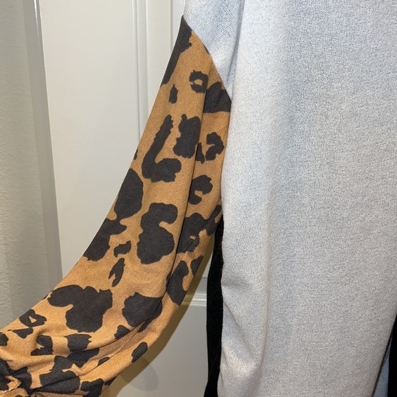 Leopard sleeve Colorblock Top - Picture 3 of 5